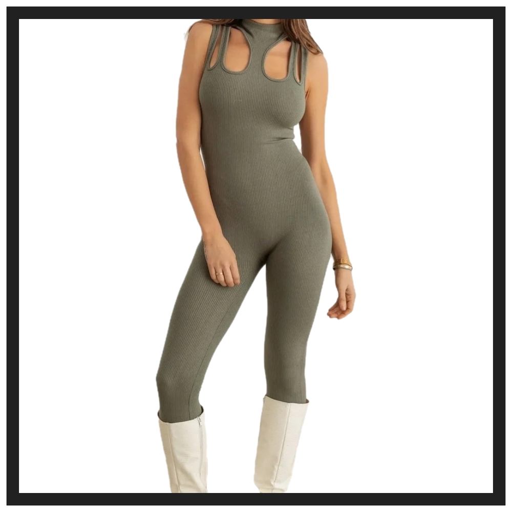 Ribbed Cut-Out Snatched Jumpsuit